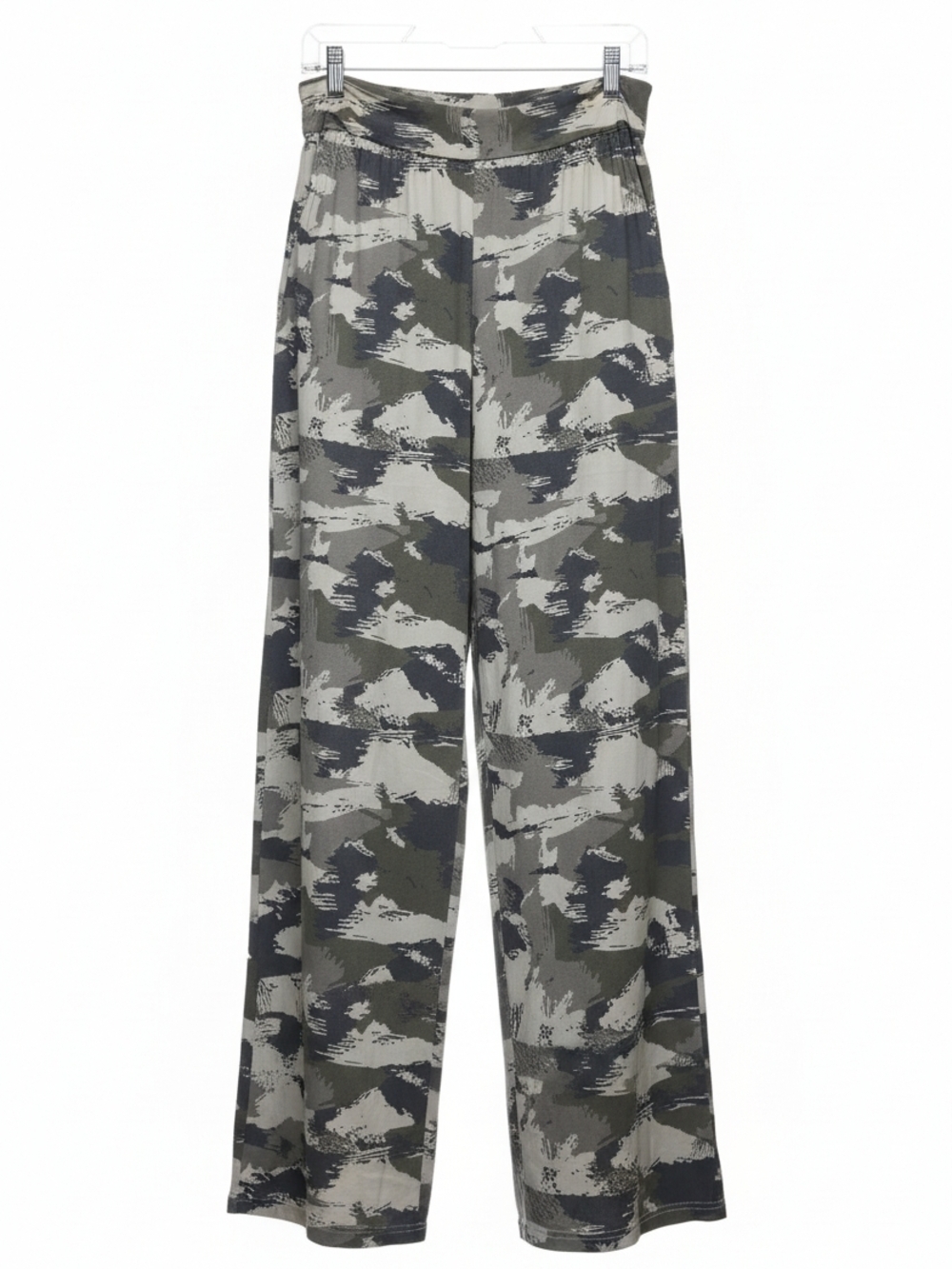 Womens Wide-Leg Camouflage Print Pants - Olive, Gray, Black
